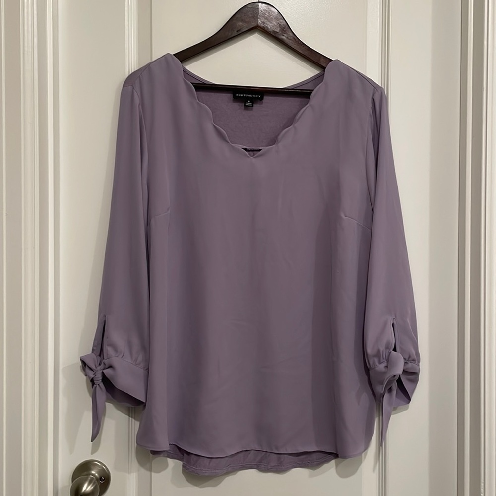 Fortune+Ivy Scalloped Neck Blouse